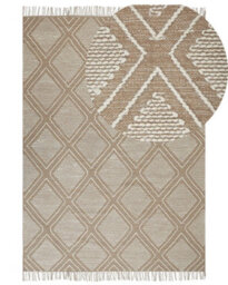 Beliani Off-White Beige Cotton-Wool Rug 160 X 230 Cm - Geometric Pattern With Tassels - thumbnail 3
