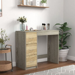 Urbn-Living Urbnliving Height 79.5Cm 3 Drawer Wooden Bedroom Dressing Computer Work Table Desk  Oak Drawers And  Ash Grey Carcass Jewellery - thumbnail 1