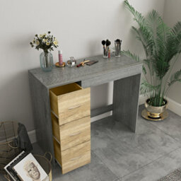 Urbn-Living Urbnliving Height 79.5Cm 3 Drawer Wooden Bedroom Dressing Computer Work Table Desk  Oak Drawers And  Ash Grey Carcass Jewellery - thumbnail 2