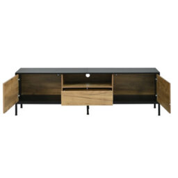 "Abrihome 170X35X50Cm Tv Cabinet,tv Board, Natural Wood & Black Tv Stand With 2 Cabinets & 1 Drawer, For Up To 70"" Tv" - thumbnail 7