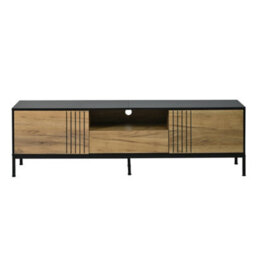 "Abrihome 170X35X50Cm Tv Cabinet,tv Board, Natural Wood & Black Tv Stand With 2 Cabinets & 1 Drawer, For Up To 70"" Tv" - thumbnail 6