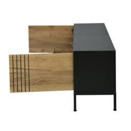 "Abrihome 170X35X50Cm Tv Cabinet,tv Board, Natural Wood & Black Tv Stand With 2 Cabinets & 1 Drawer, For Up To 70"" Tv" - thumbnail 8