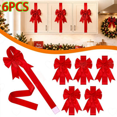 Amorly 6Pcs Christmas Hanging Ribbon Bows, Wreath Tree Decor Bows, Festive Red Ornament For Xmas Tree, Wreath Holiday Party Hanging Decor - image 1