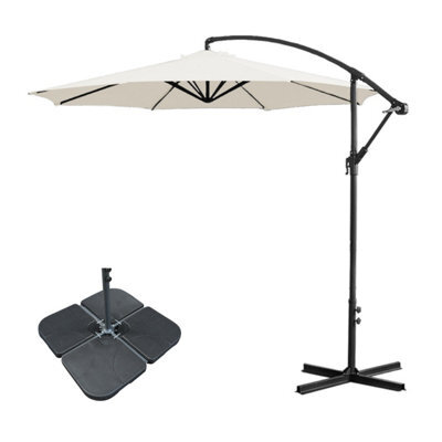 Sundaze 3M Cream Banana Parasol Cantilever Hanging Parasol Umbrella With Crank Function, Base Weights - image 1