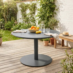 Sweeek - Round Aluminum Garden Table Diam.140Cm Seats 6 Anthracite - Oreva - thumbnail 1