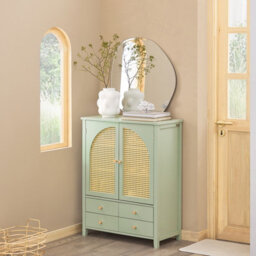 Sobuy Fsb72-Gr, Sideboard Storage Cabinet Hallway Cupboard With 4 Drawers & 2 Doors & Green Oak Effect,green,w70Xd34Xh90 - thumbnail 2