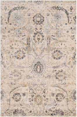Livabliss Indigo-Vintage Beige Grey Black Traditional Floral Boho Living Dining Bedroom Rug 130 X 170 Cm Easy Care, Non Shedding - image 1