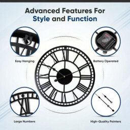 Wall Clocks Metal Wall Clock Silent Non-Ticking Roman Wall Clock  Indoor & Outdoor Vintage Clock Black-Double Edge 60 Cm - thumbnail 7