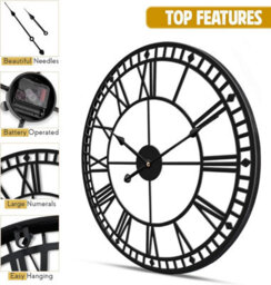 Wall Clocks Metal Wall Clock Silent Non-Ticking Roman Wall Clock  Indoor & Outdoor Vintage Clock Black-Double Edge 60 Cm - thumbnail 4
