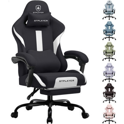Gtplayer Fabric Gaming Chair, Ergonomic Computer Chair With Footrest Lumbar Support Heavy Duty Svivel Office Desk Chairs, White - image 1