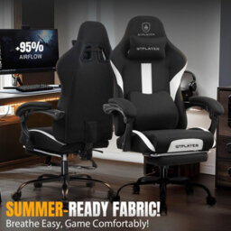 Gtplayer Fabric Gaming Chair, Ergonomic Computer Chair With Footrest Lumbar Support Heavy Duty Svivel Office Desk Chairs, White - thumbnail 4