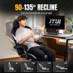 Gtplayer Fabric Gaming Chair, Ergonomic Computer Chair With Footrest Lumbar Support Heavy Duty Svivel Office Desk Chairs, White - thumbnail 3