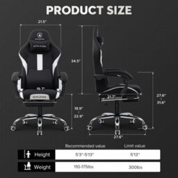 Gtplayer Fabric Gaming Chair, Ergonomic Computer Chair With Footrest Lumbar Support Heavy Duty Svivel Office Desk Chairs, White - thumbnail 9