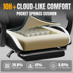 Gtplayer Fabric Gaming Chair, Ergonomic Computer Chair With Footrest Lumbar Support Heavy Duty Svivel Office Desk Chairs, White - thumbnail 6