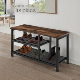 Tectake Shoe Rack Taunton - Surface Shelf And 2 Grid Shelves, Industrial Style -  - Industrial Wood Dark, Rustic - thumbnail 8