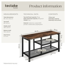 Tectake Shoe Rack Taunton - Surface Shelf And 2 Grid Shelves, Industrial Style -  - Industrial Wood Dark, Rustic - thumbnail 6