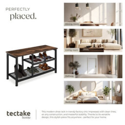 Tectake Shoe Rack Taunton - Surface Shelf And 2 Grid Shelves, Industrial Style -  - Industrial Wood Dark, Rustic - thumbnail 7
