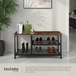 Tectake Shoe Rack Taunton - Surface Shelf And 2 Grid Shelves, Industrial Style -  - Industrial Wood Dark, Rustic - thumbnail 4