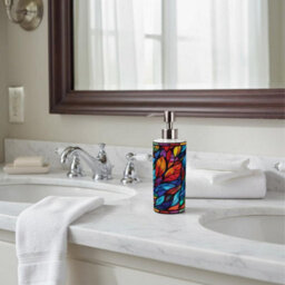 Purely Home Stained Glass Print Stainless Steel Soap Dispenser - Pump Action Refillable Bathroom & Kitchen Décor - thumbnail 2