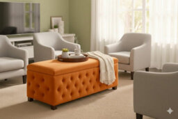 137Cm Wide Empire Ottoman Storage Box With Legs, Burnt Orange Velvet Chesterfield Upholstered Ottoman Footstool Coffee Table - thumbnail 4