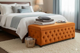 137Cm Wide Empire Ottoman Storage Box With Legs, Burnt Orange Velvet Chesterfield Upholstered Ottoman Footstool Coffee Table - thumbnail 2
