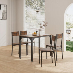 Rustic Brown Space Saving Dining Table And 4 Chairs Industrial Kitchen Furniture 5Pcs Set - thumbnail 3