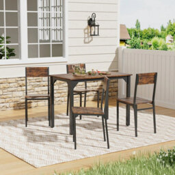 Rustic Brown Space Saving Dining Table And 4 Chairs Industrial Kitchen Furniture 5Pcs Set - thumbnail 2