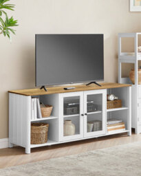 Songmics Vasagle Tv Stand For Tvs Up To 65 Inches, Tv Cabinet With Open Shelves, Closed Cabinet, Glass Doors - thumbnail 6