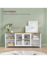 Songmics Vasagle Tv Stand For Tvs Up To 65 Inches, Tv Cabinet With Open Shelves, Closed Cabinet, Glass Doors - thumbnail 4