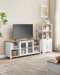 Songmics Vasagle Tv Stand For Tvs Up To 65 Inches, Tv Cabinet With Open Shelves, Closed Cabinet, Glass Doors - thumbnail 7