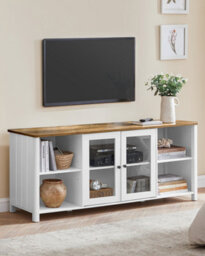 Songmics Vasagle Tv Stand For Tvs Up To 65 Inches, Tv Cabinet With Open Shelves, Closed Cabinet, Glass Doors - thumbnail 8
