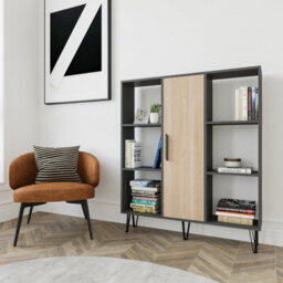 Decorotika Peoria 6 Shelves And A  Cabinet Bookcase Anthracite & Oak - thumbnail 2