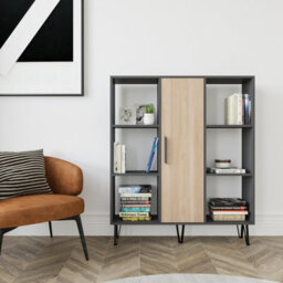 Decorotika Peoria 6 Shelves And A  Cabinet Bookcase Anthracite & Oak - thumbnail 1