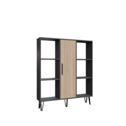 Decorotika Peoria 6 Shelves And A  Cabinet Bookcase Anthracite & Oak - thumbnail 3