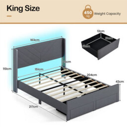 King Size Bed Frame With Led Lights For Bedroom - thumbnail 2