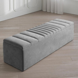 Safar 120Cm Large Ottoman Storage Box - Naples Shoes Bench - Grey Lined Upholstery Blanket Storage Box