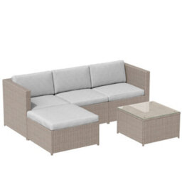 Khaki Rattan Corner Garden Sofa Set With Coffee Table & Grey Cushions - thumbnail 9