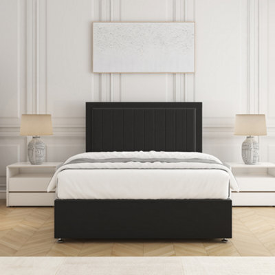 Bsspoke Zarah Divan Bed Plush Velvet Black With Orthopaedic Mattress & No Drawers 24Inch Headboard In 3Ft 4Ft 4Ft6 5Ft 6Ft - image 1