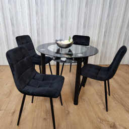 Kosy Koala Round Glass Black Kitchen Dining Table With Storage Shelf And 4 Black Tufted Velvet Chairs Kitchen Dining Set - thumbnail 5