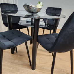 Kosy Koala Round Glass Black Kitchen Dining Table With Storage Shelf And 4 Black Tufted Velvet Chairs Kitchen Dining Set - thumbnail 6