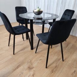 Kosy Koala Round Glass Black Kitchen Dining Table With Storage Shelf And 4 Black Tufted Velvet Chairs Kitchen Dining Set - thumbnail 2