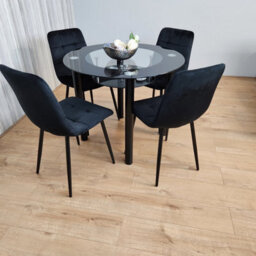 Kosy Koala Round Glass Black Kitchen Dining Table With Storage Shelf And 4 Black Tufted Velvet Chairs Kitchen Dining Set - thumbnail 7