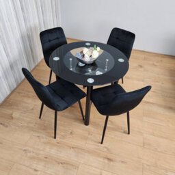Kosy Koala Round Glass Black Kitchen Dining Table With Storage Shelf And 4 Black Tufted Velvet Chairs Kitchen Dining Set - thumbnail 3