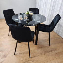 Kosy Koala Round Glass Black Kitchen Dining Table With Storage Shelf And 4 Black Tufted Velvet Chairs Kitchen Dining Set - thumbnail 9