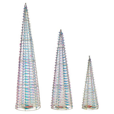 Urbn-Living Urbnliving 40/60/80Cm Height Iridescent Christmas Tree Cone Pyramid Led Fairy Lights Tower Xmas Decoration Set Of 3 - image 1