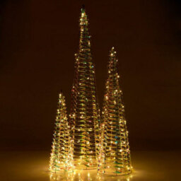 Urbn-Living Urbnliving 40/60/80Cm Height Iridescent Christmas Tree Cone Pyramid Led Fairy Lights Tower Xmas Decoration Set Of 3 - thumbnail 3