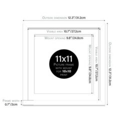 "11X11"" White Picture Frame - 11X11"" Square Frame With 10X10"" Mount For 11X11""/10X10"" Pictures Moderrn Style Thin Edge, 1 Pack" - thumbnail 2