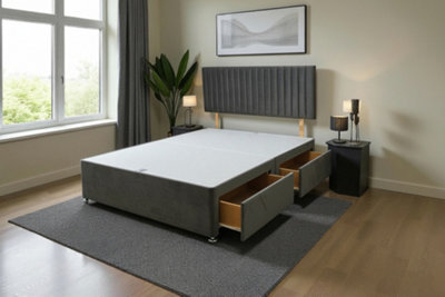 Knight Sleep Emily Charcoal Plush 5Ft Divan Bed Base With 4 Drawers & Headboard - King Size
