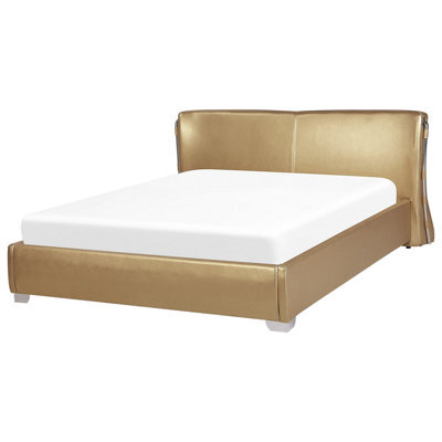 Beliani Bed Leather Paris 160 X 200 Cm (Eu King Size) Gold - image 1