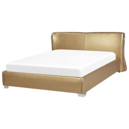 Beliani Bed Leather Paris 160 X 200 Cm (Eu King Size) Gold - thumbnail 1